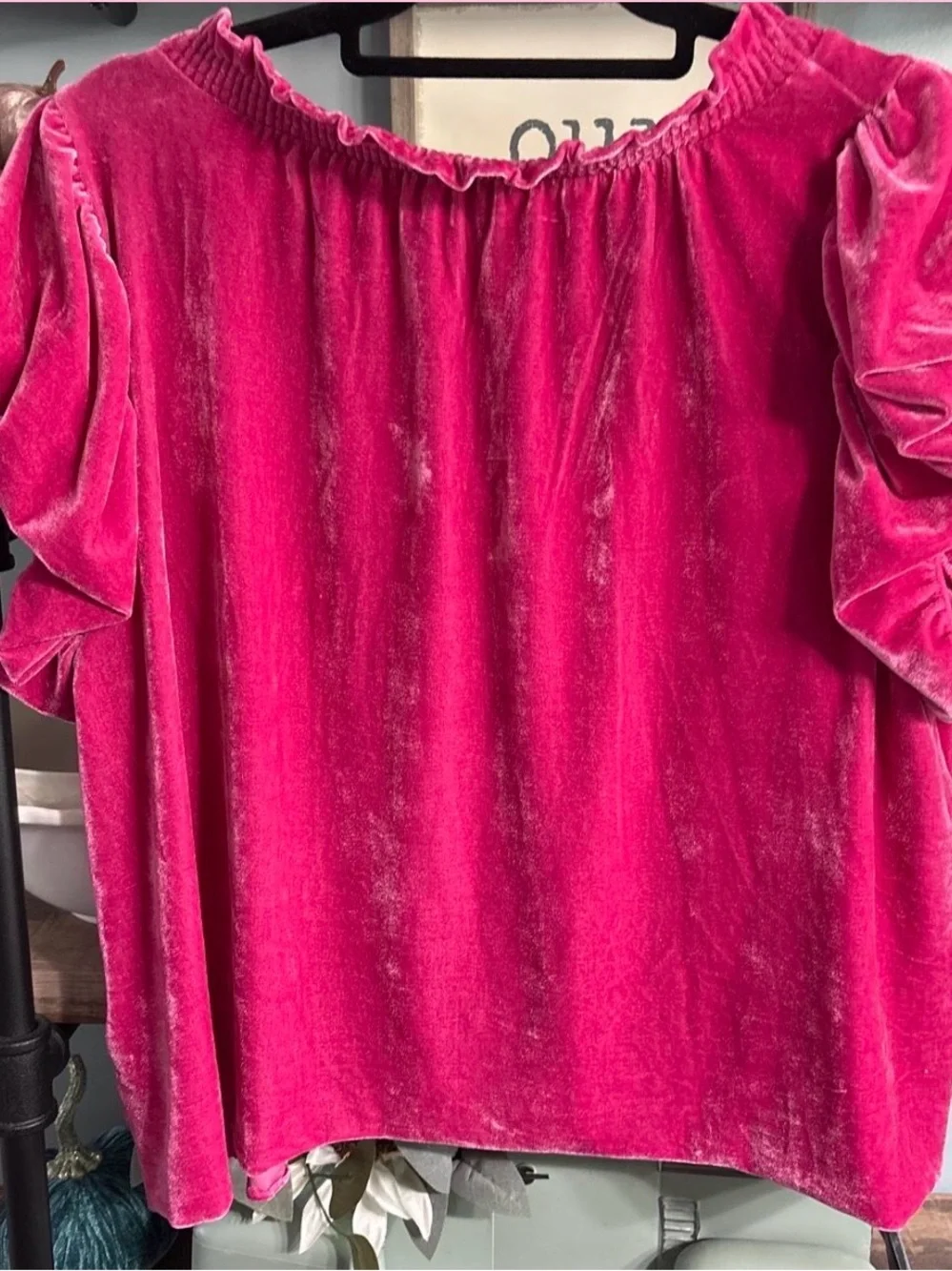Free People Velvet Peasant Blouse - Fuchsia